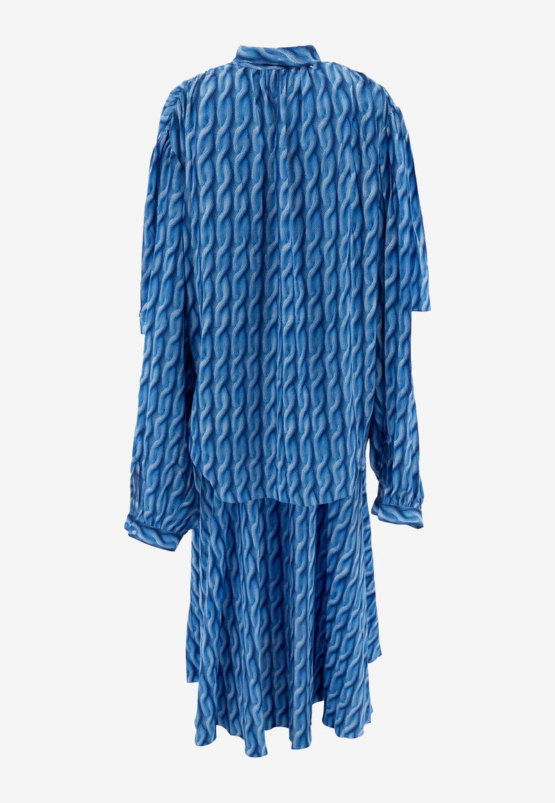 Balenciaga Patterned Drape Midi Dress Blue 814150TRLB44011_77447