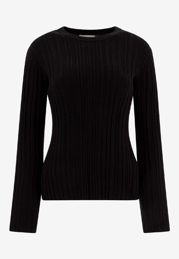 Loulou Studio Knitted Silk Long-Sleeved T-shirt Black ELSABLACK_77628