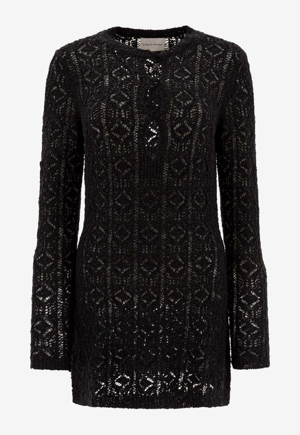 Loulou Studio Perforated Mini Dress Black EVANBLACK_77599