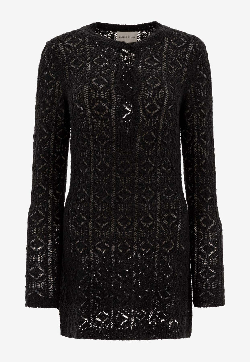 Loulou Studio Perforated Mini Dress Black EVANBLACK_77599