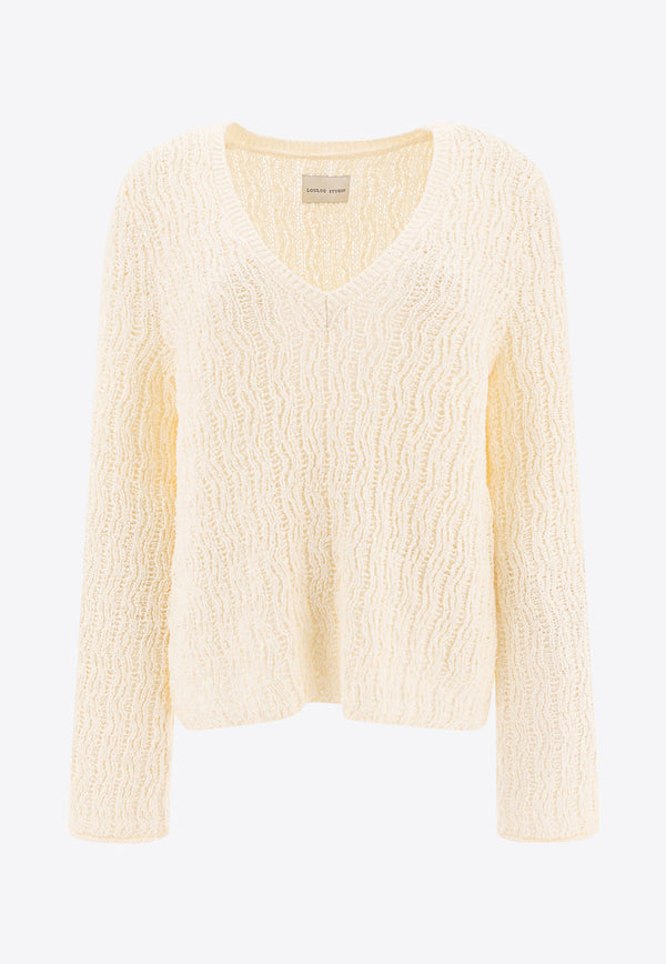 Loulou Studio Komo V-neck Knitted Sweater Ivory KOMORICE IVORY_77594