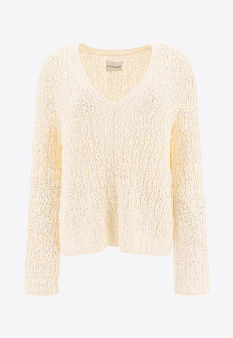 Loulou Studio Komo V-neck Knitted Sweater Ivory KOMORICE IVORY_77594