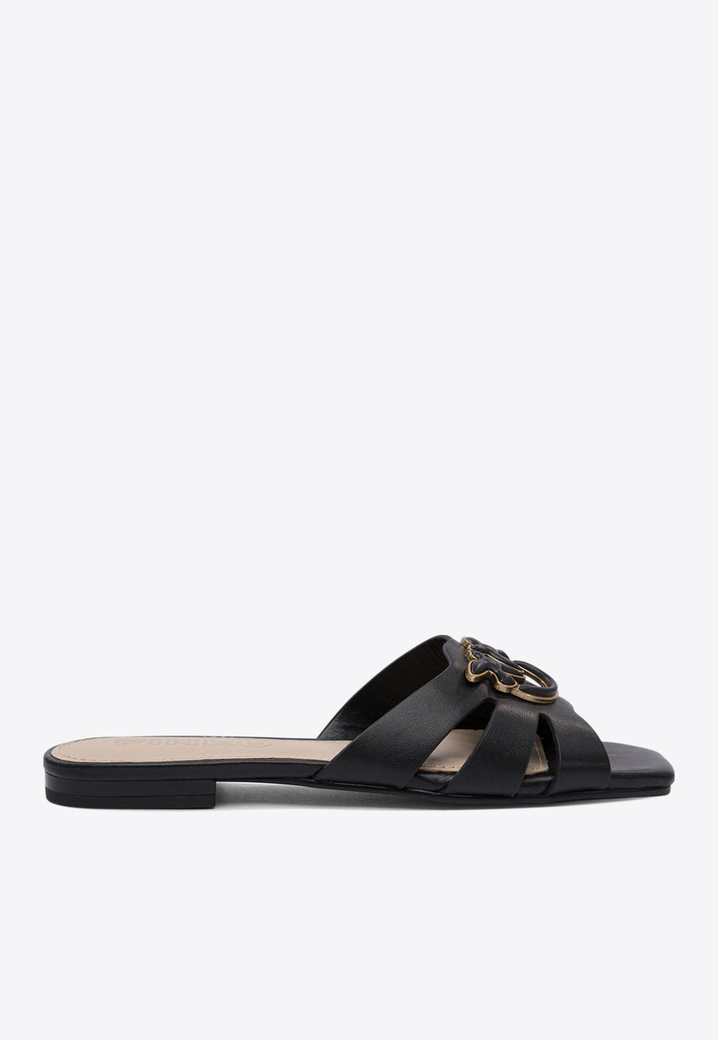 PINKO Love Birds Nappa Leather Flat Sandals Black SD0313P003Z99_77660
