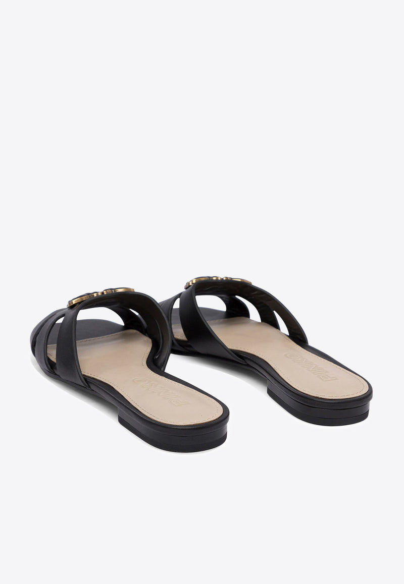 PINKO Love Birds Nappa Leather Flat Sandals Black SD0313P003Z99_77660