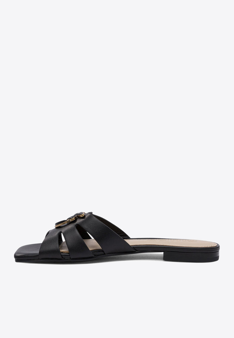 PINKO Love Birds Nappa Leather Flat Sandals Black SD0313P003Z99_77660