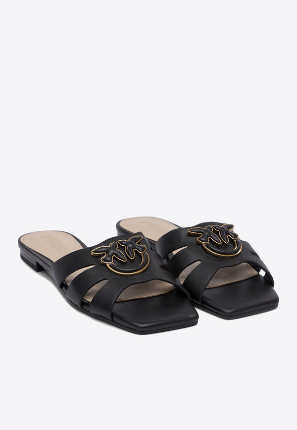 PINKO Love Birds Nappa Leather Flat Sandals Black SD0313P003Z99_77660