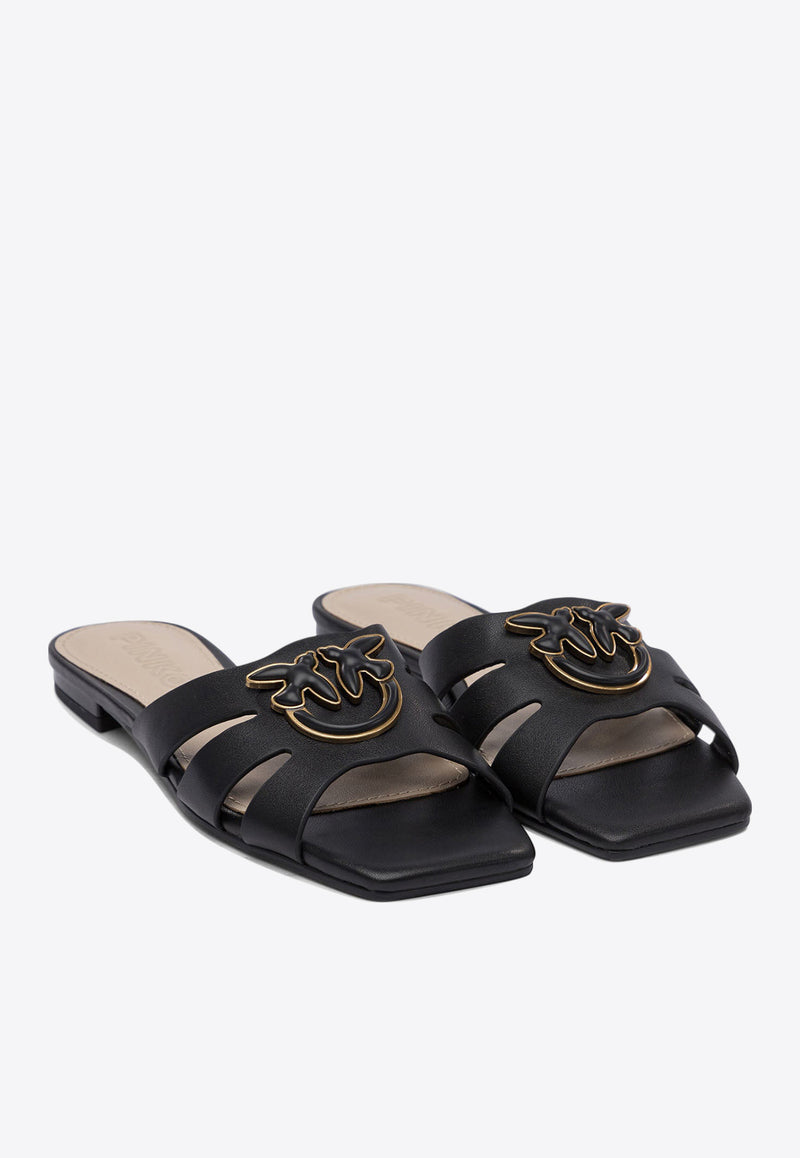 PINKO Love Birds Nappa Leather Flat Sandals Black SD0313P003Z99_77660
