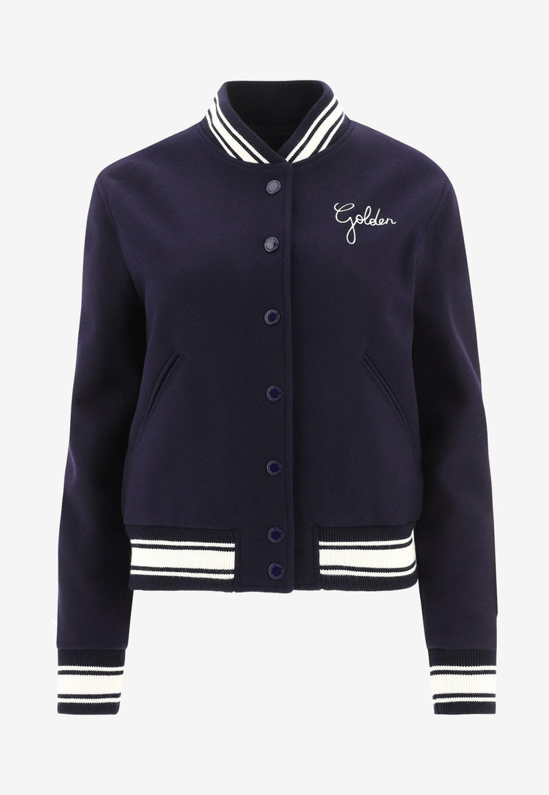 Golden Goose DB Logo Embroidered Bomber Jacket Blue GWP00832P00061850486_77417