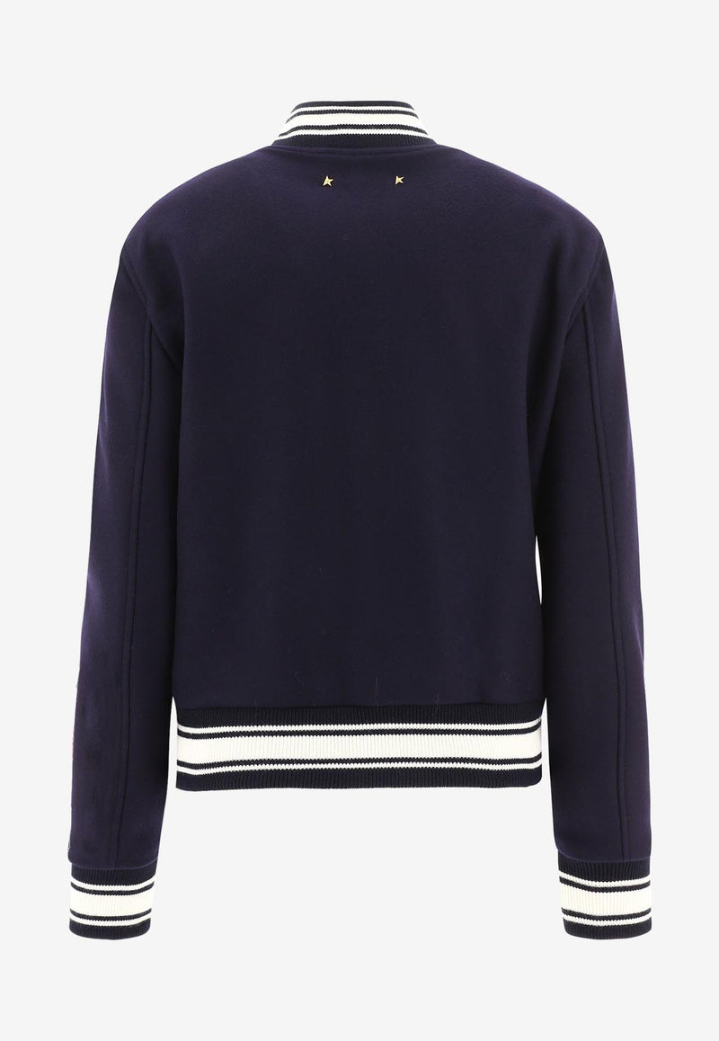 Golden Goose DB Logo Embroidered Bomber Jacket Blue GWP00832P00061850486_77417