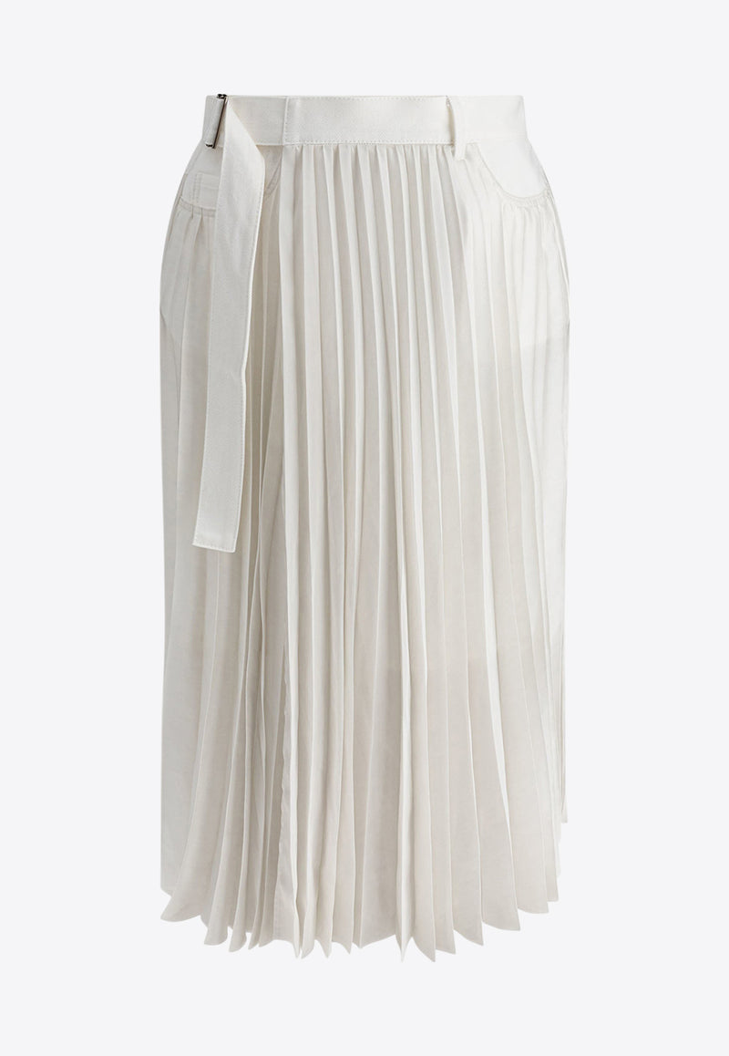 Sacai Pleated Midi Skirt with Belt White 25-07718151_77719