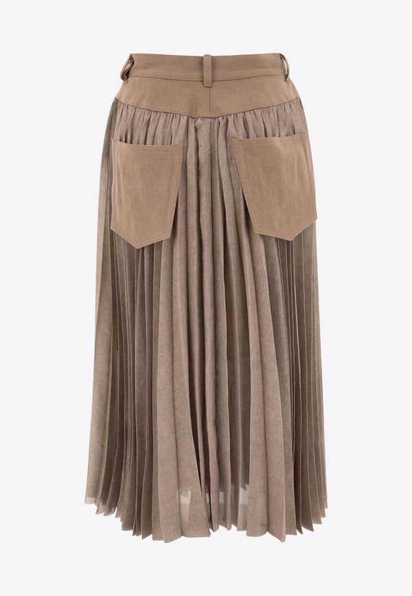 Sacai Pleated Midi Skirt with Belt Beige 25-07718651_77864