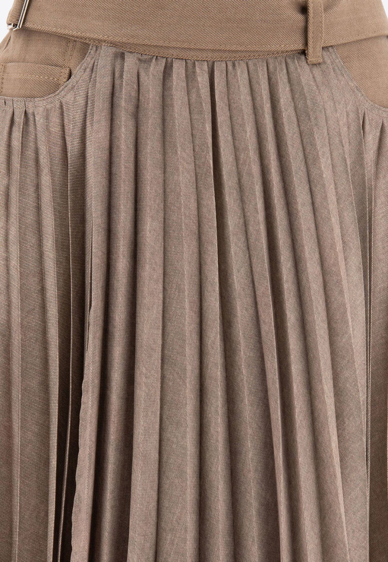 Sacai Pleated Midi Skirt with Belt Beige 25-07718651_77864