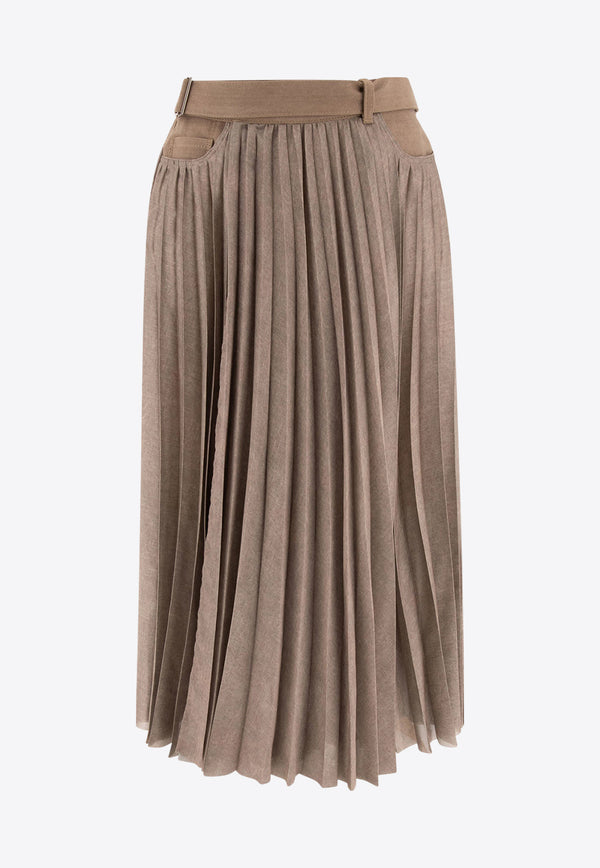 Sacai Pleated Midi Skirt with Belt Beige 25-07718651_77864