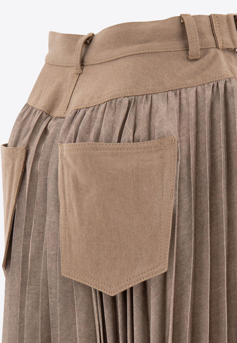 Sacai Pleated Midi Skirt with Belt Beige 25-07718651_77864