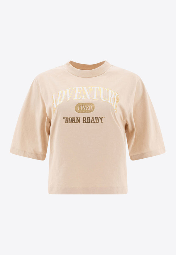 PINKO Adventure Printed T-shirt Beige 104604A2CSC03_78120