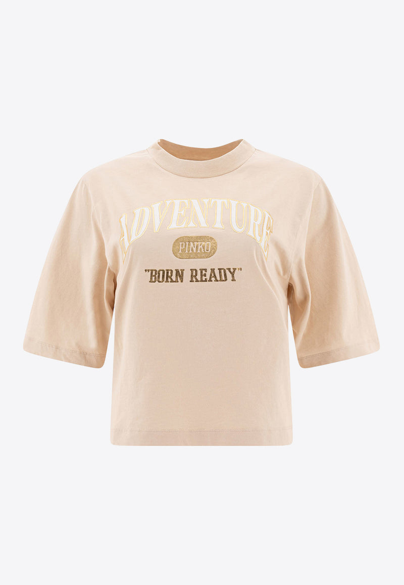 PINKO Adventure Printed T-shirt Beige 104604A2CSC03_78120