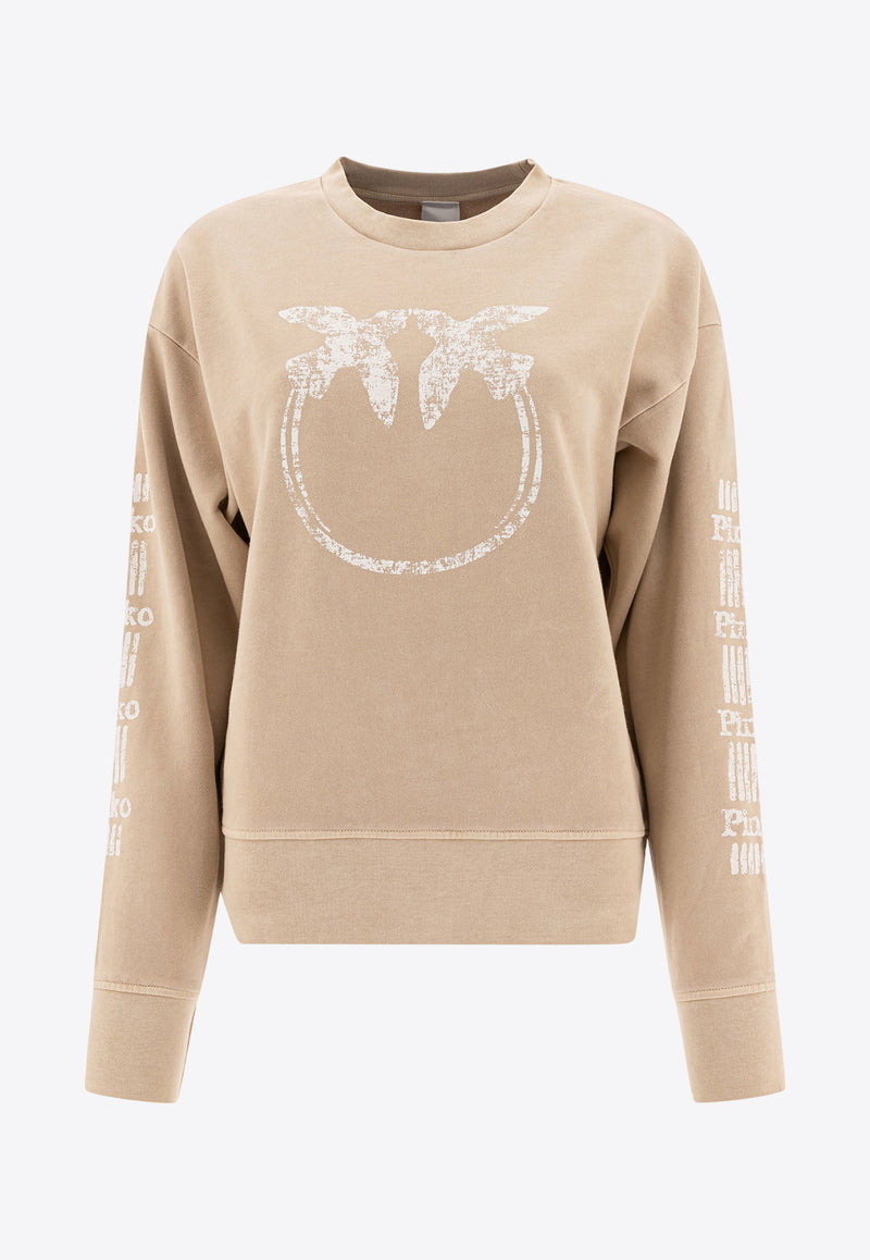 PINKO Mindelo Maxi Love Birds Print Sweatshirt Beige 104618A2CVC36_78125