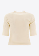 Sandbeige Logo-Embroidered Crewneck T-shirt SBB2TS12ACIVORY_78130