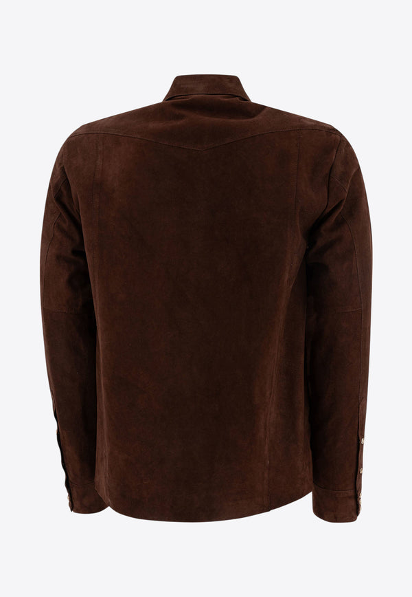 Tagliatore Wayne Long-Sleeved Suede Overshirts Brown WAYNECHE25-01MORO_78279