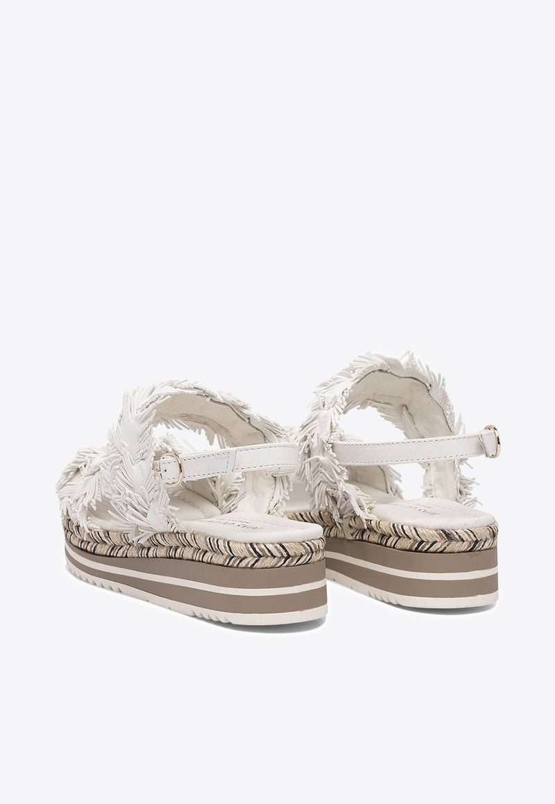 Pons Quintana Leather Feather-Embellished Sandals  11527Y00MILK_78584