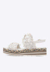 Pons Quintana Leather Feather-Embellished Sandals  11527Y00MILK_78584