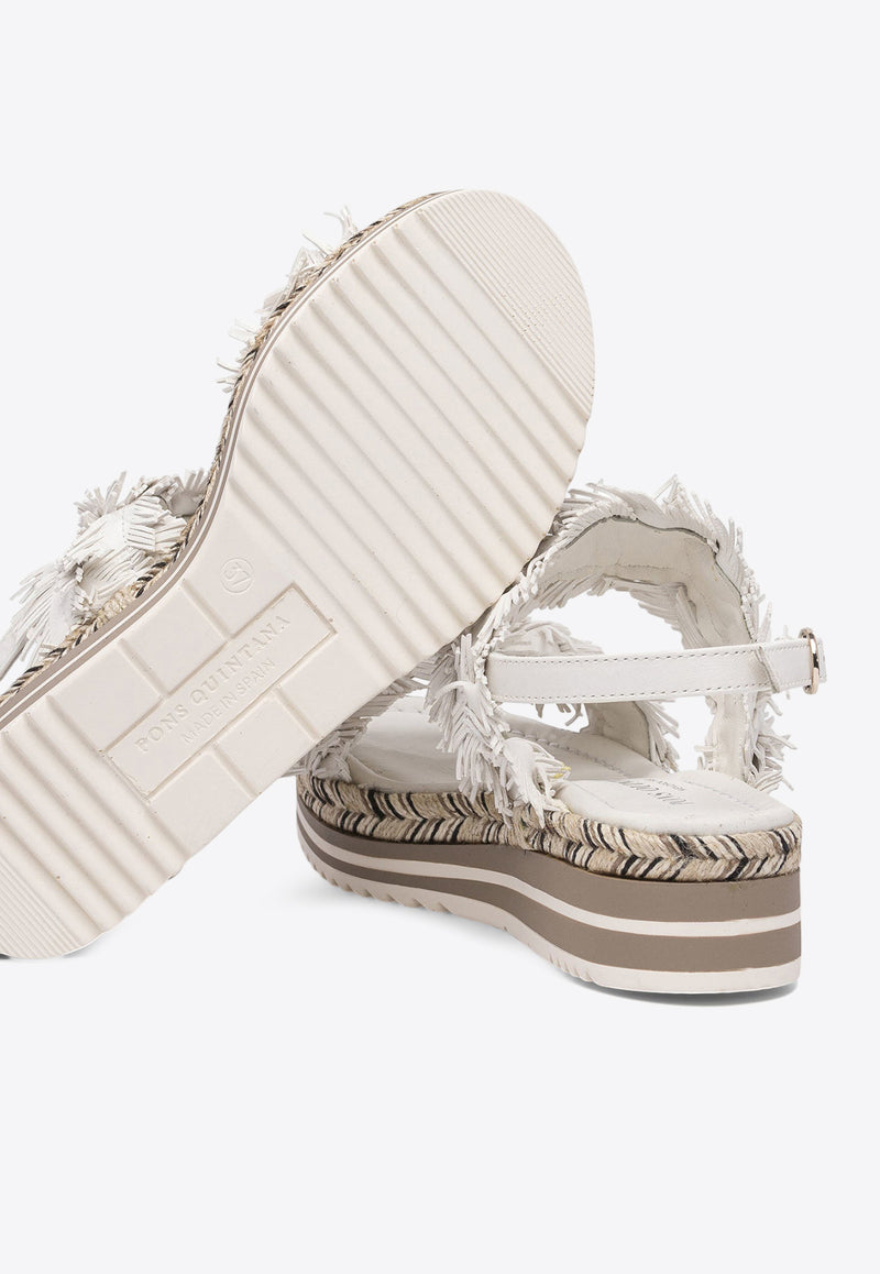 Pons Quintana Leather Feather-Embellished Sandals  11527Y00MILK_78584