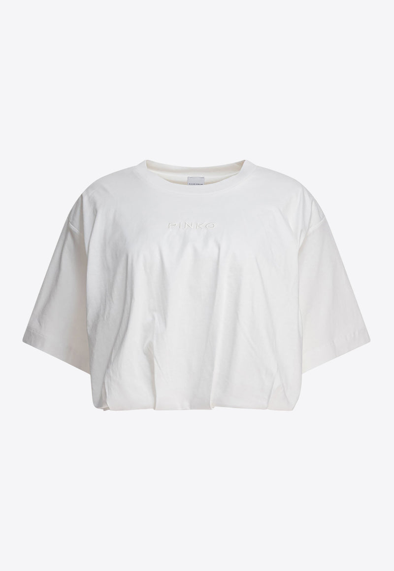 PINKO Logo Embroidered Cropped T-shirt White 104257A2F8Z05_78676