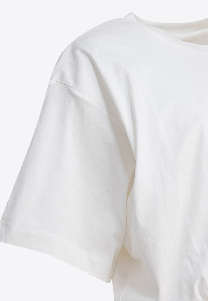 PINKO Logo Embroidered Cropped T-shirt White 104257A2F8Z05_78676