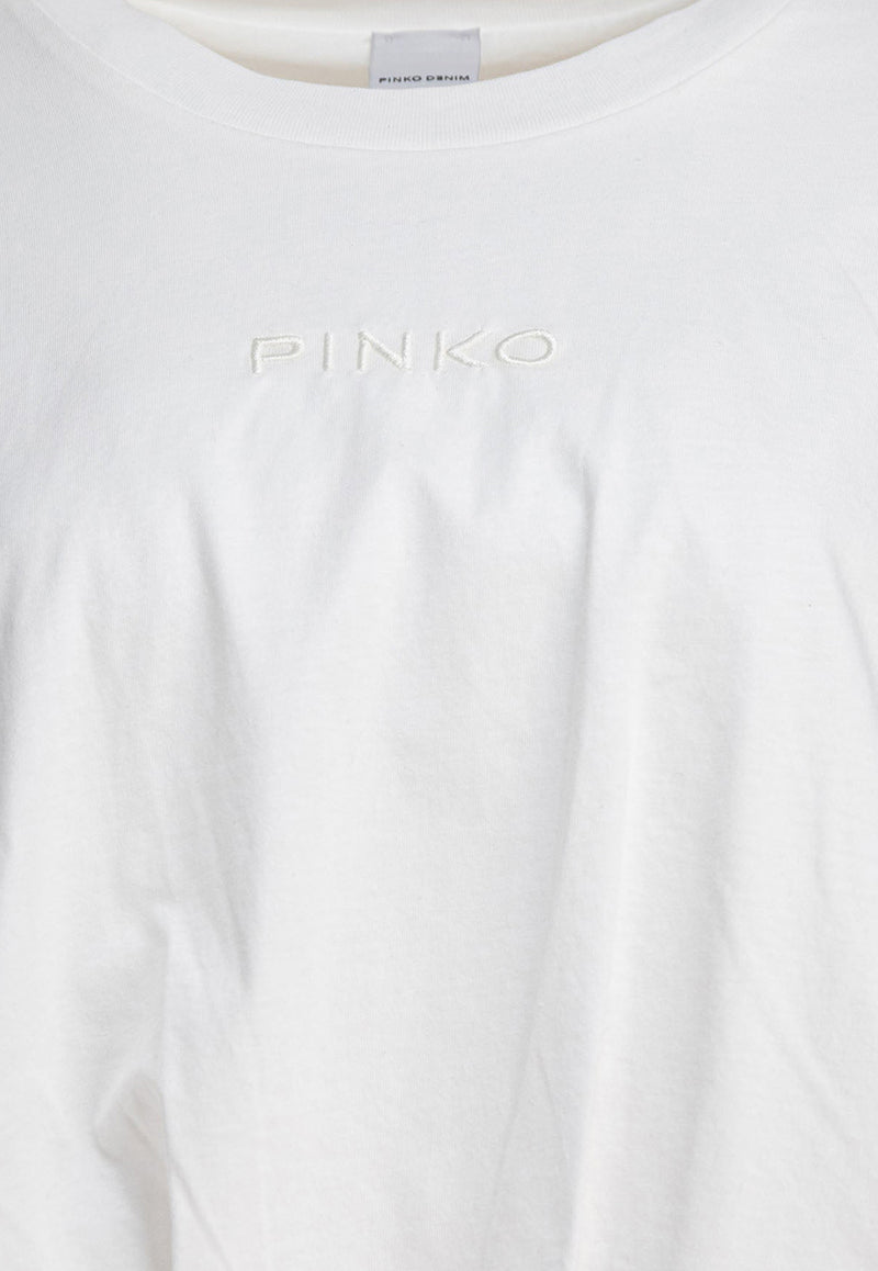 PINKO Logo Embroidered Cropped T-shirt White 104257A2F8Z05_78676
