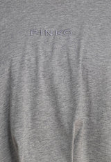 PINKO Logo Embroidered Cropped T-shirt Gray 104257A2F8I42_78708