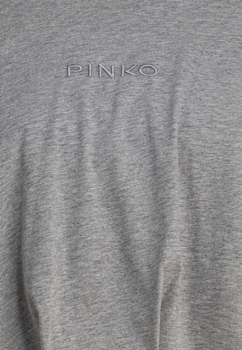 PINKO Logo Embroidered Cropped T-shirt Gray 104257A2F8I42_78708