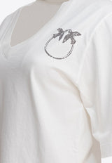 PINKO Love Birds Print V-neck T-shirt White 104606A2D0Z05_78719