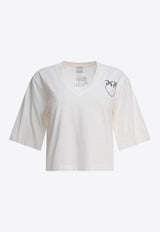 PINKO Love Birds Print V-neck T-shirt White 104606A2D0Z05_78719