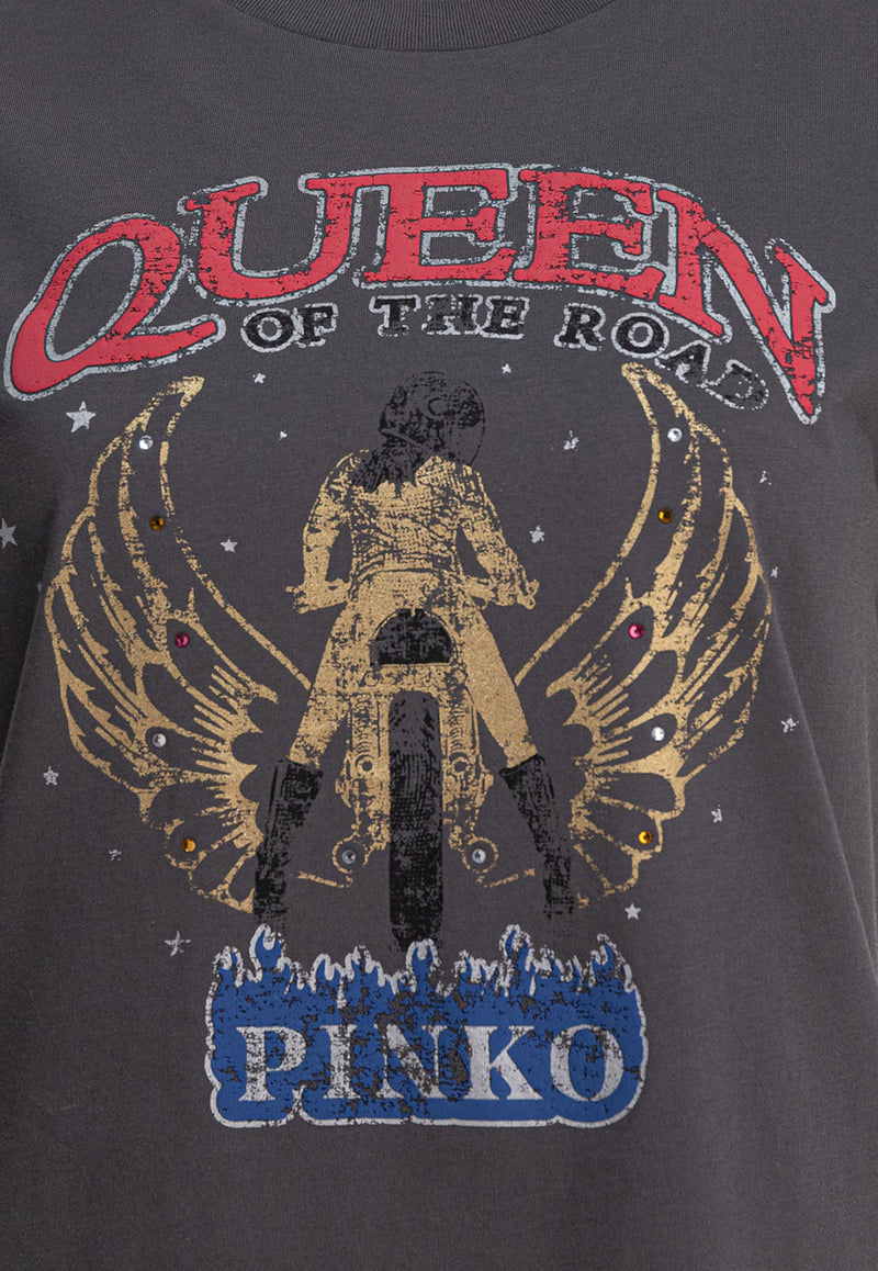 PINKO Queen Printed T-shirt Gray 104603A2DAI63_78744