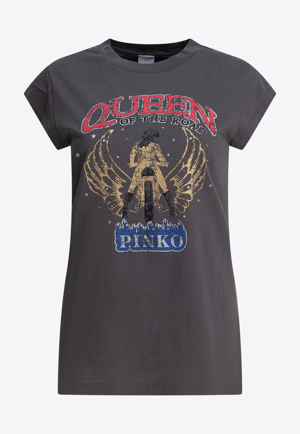 PINKO Queen Printed T-shirt Gray 104603A2DAI63_78744