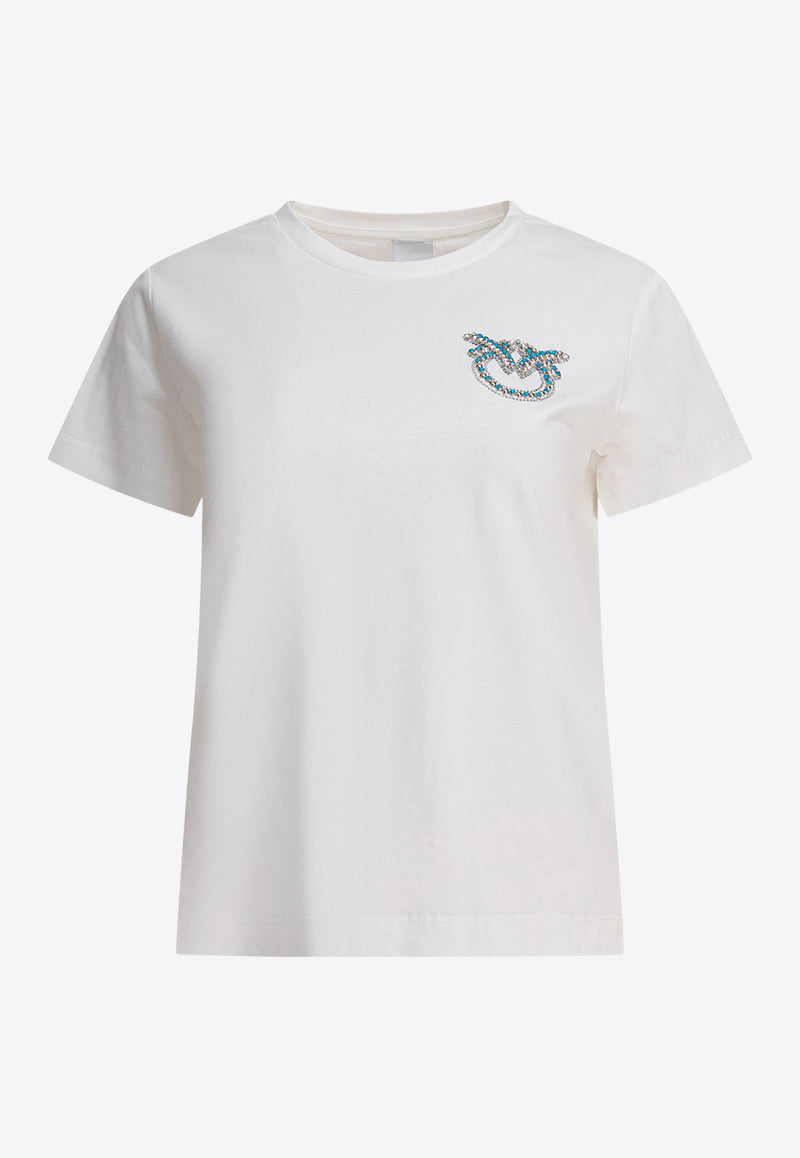 PINKO Embellished Love Birds T-shirt White 103320A2G7Z05_78763