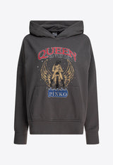 PINKO Motorbike Rider-Print Oversized Hoodie Gray 104623A2DBI63_78775