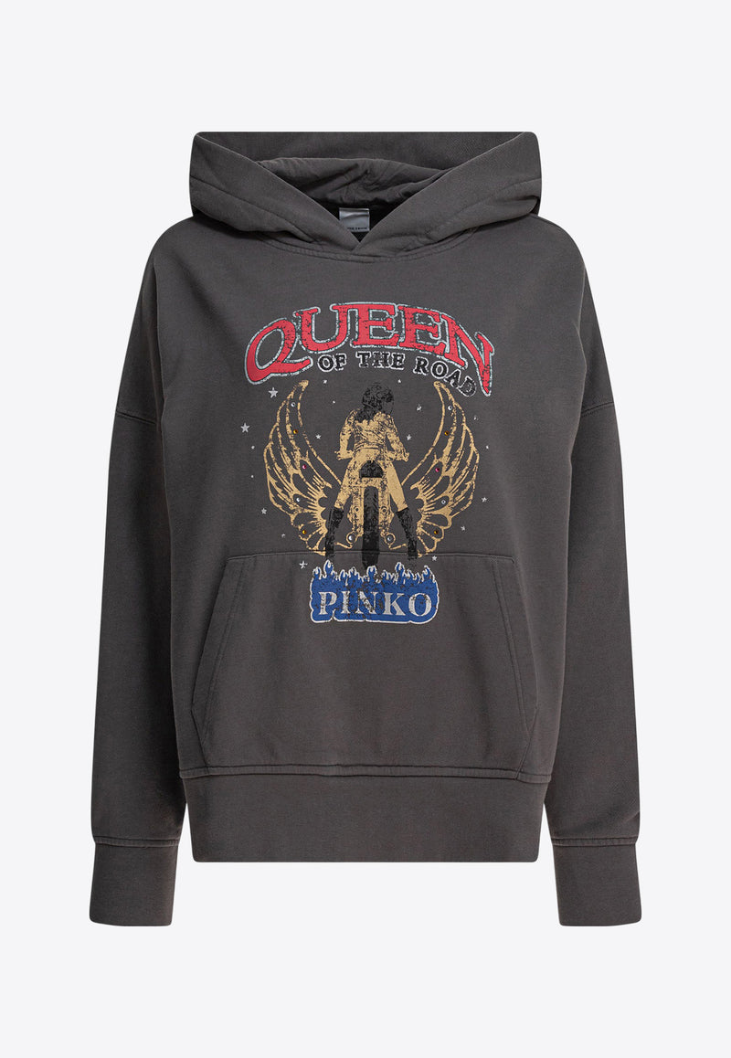 PINKO Motorbike Rider-Print Oversized Hoodie Gray 104623A2DBI63_78775