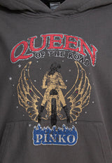 PINKO Motorbike Rider-Print Oversized Hoodie Gray 104623A2DBI63_78775