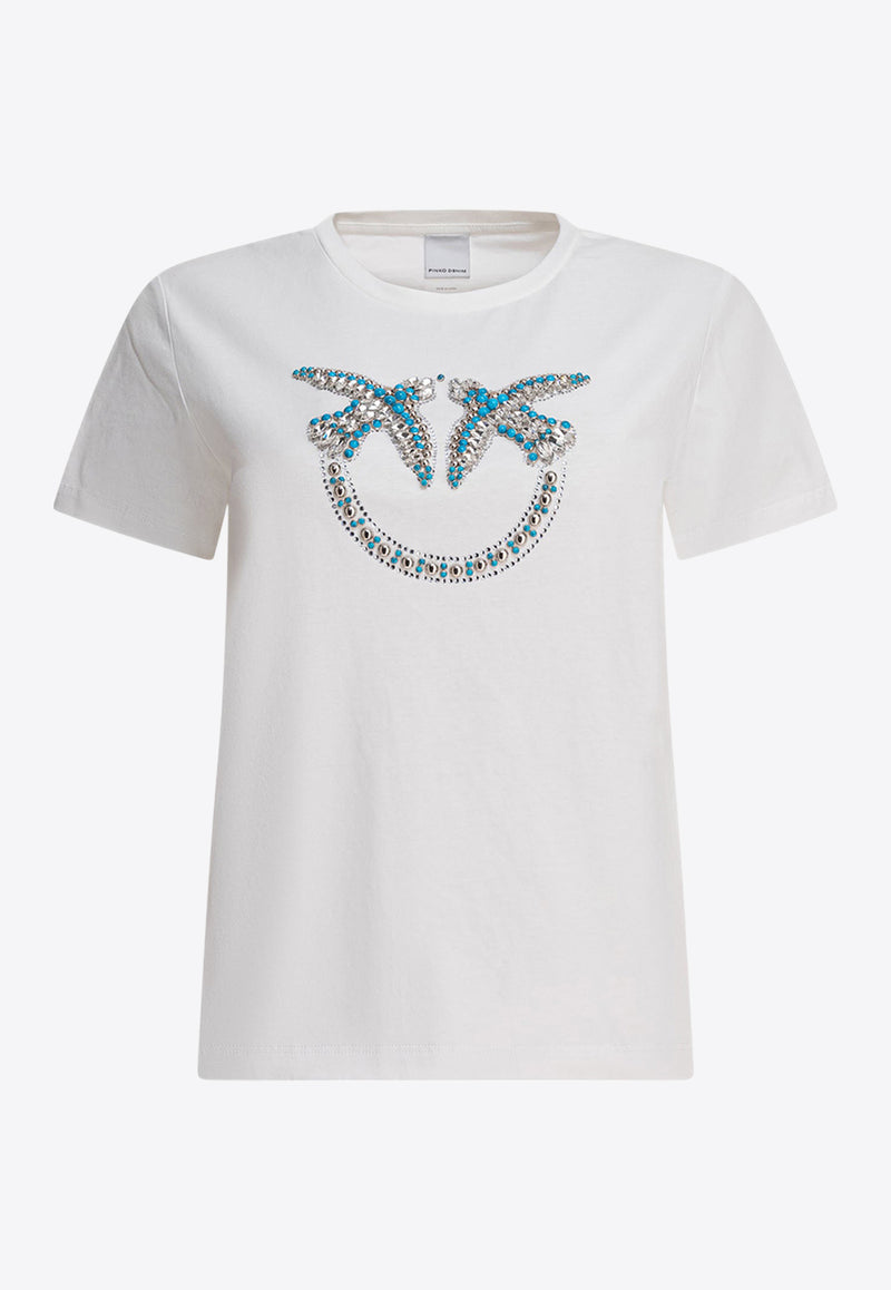 PINKO Embellished Love Birds T-shirt White 100535A2G7Z05_78802