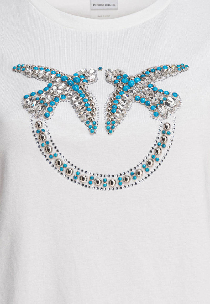 PINKO Embellished Love Birds T-shirt White 100535A2G7Z05_78802