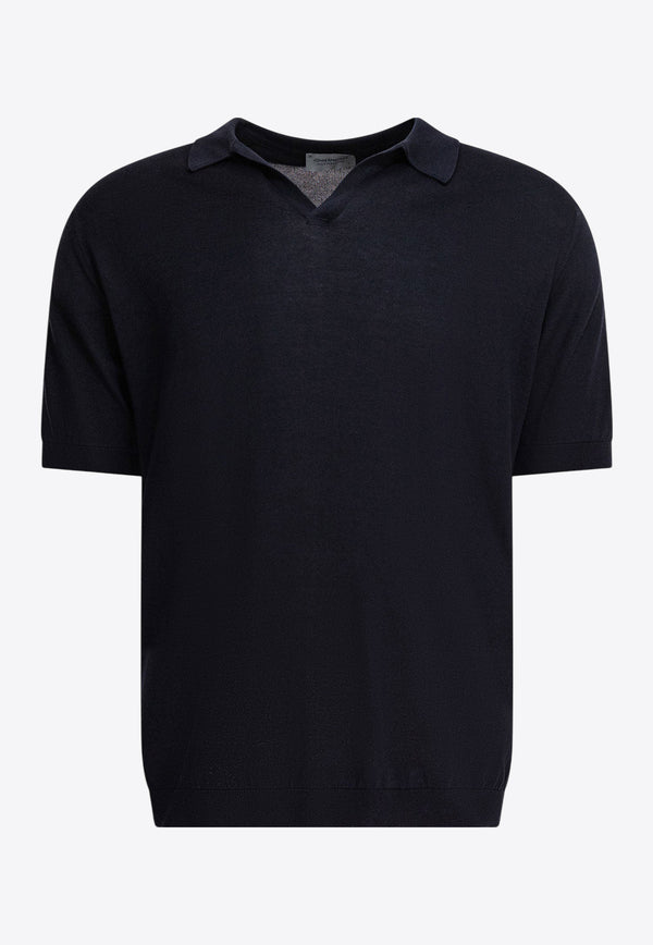 John Smedley Noah V-neck Polo T-shirt Blue NOAHNAVY_78923