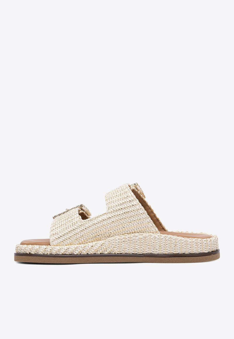 ALIBI Greta Crystal Buckle Raffia Sandals Pearl GRETAPEARL/GOLD_78982