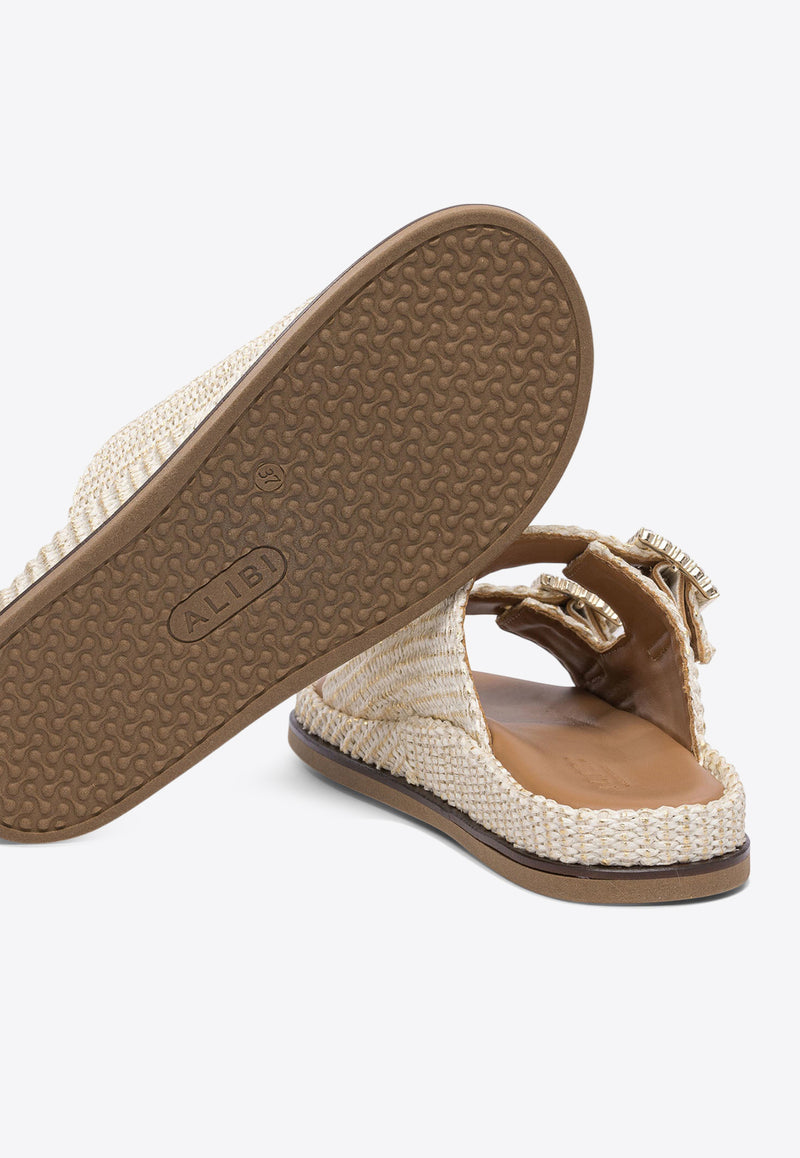 ALIBI Greta Crystal Buckle Raffia Sandals Pearl GRETAPEARL/GOLD_78982