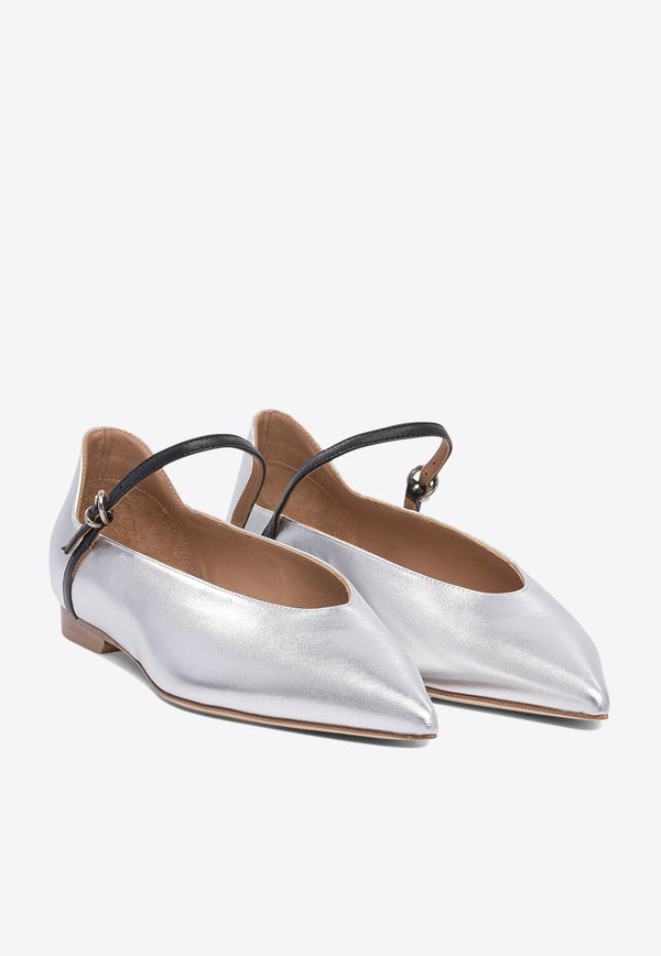 Lella Baldi Théa Laminated Leather Ballet Flats Silver LE2501NAPPAARGENTO/NERO_79043