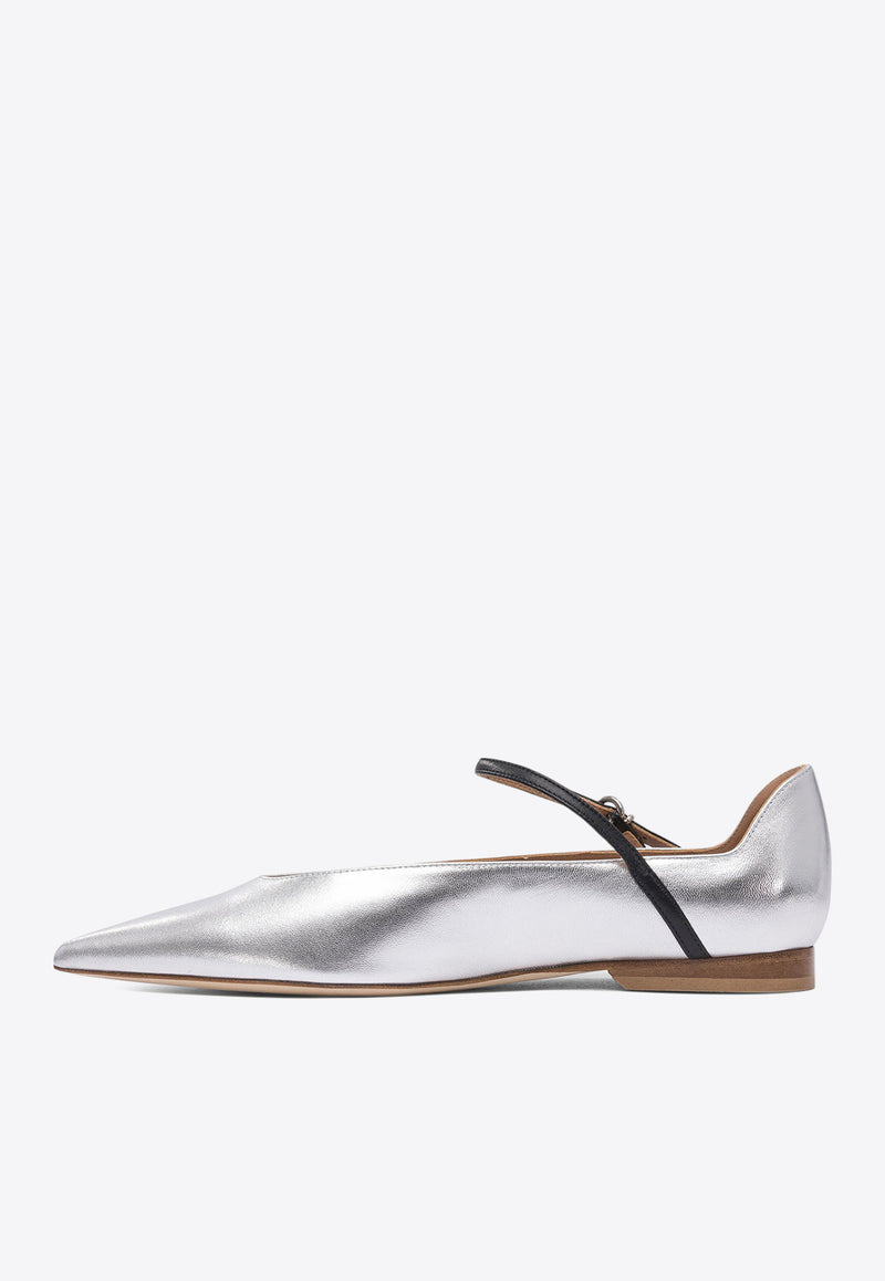 Lella Baldi Théa Laminated Leather Ballet Flats Silver LE2501NAPPAARGENTO/NERO_79043