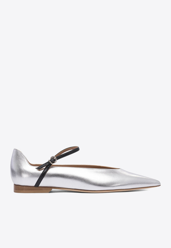 Lella Baldi Théa Laminated Leather Ballet Flats Silver LE2501NAPPAARGENTO/NERO_79043