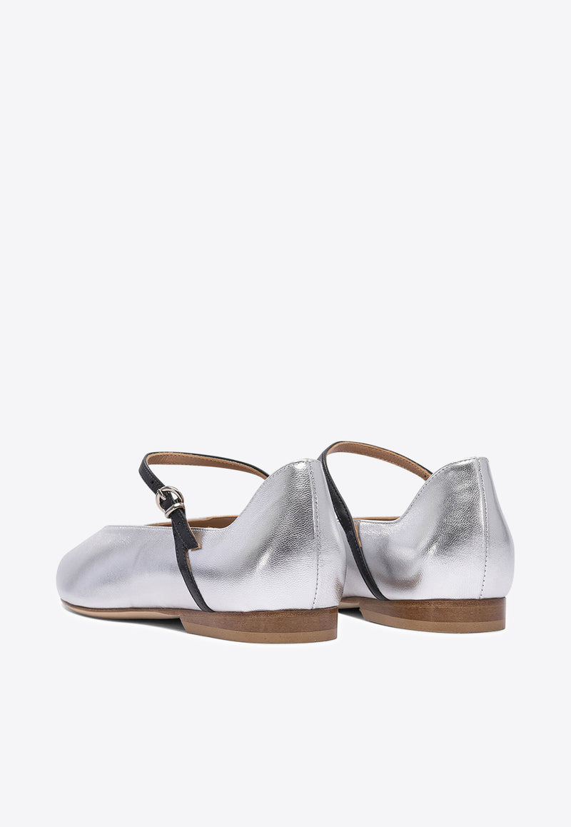 Lella Baldi Théa Laminated Leather Ballet Flats Silver LE2501NAPPAARGENTO/NERO_79043