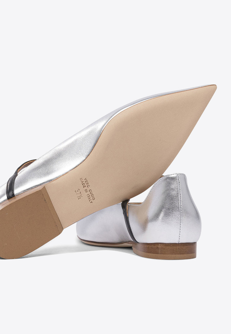 Lella Baldi Théa Laminated Leather Ballet Flats Silver LE2501NAPPAARGENTO/NERO_79043