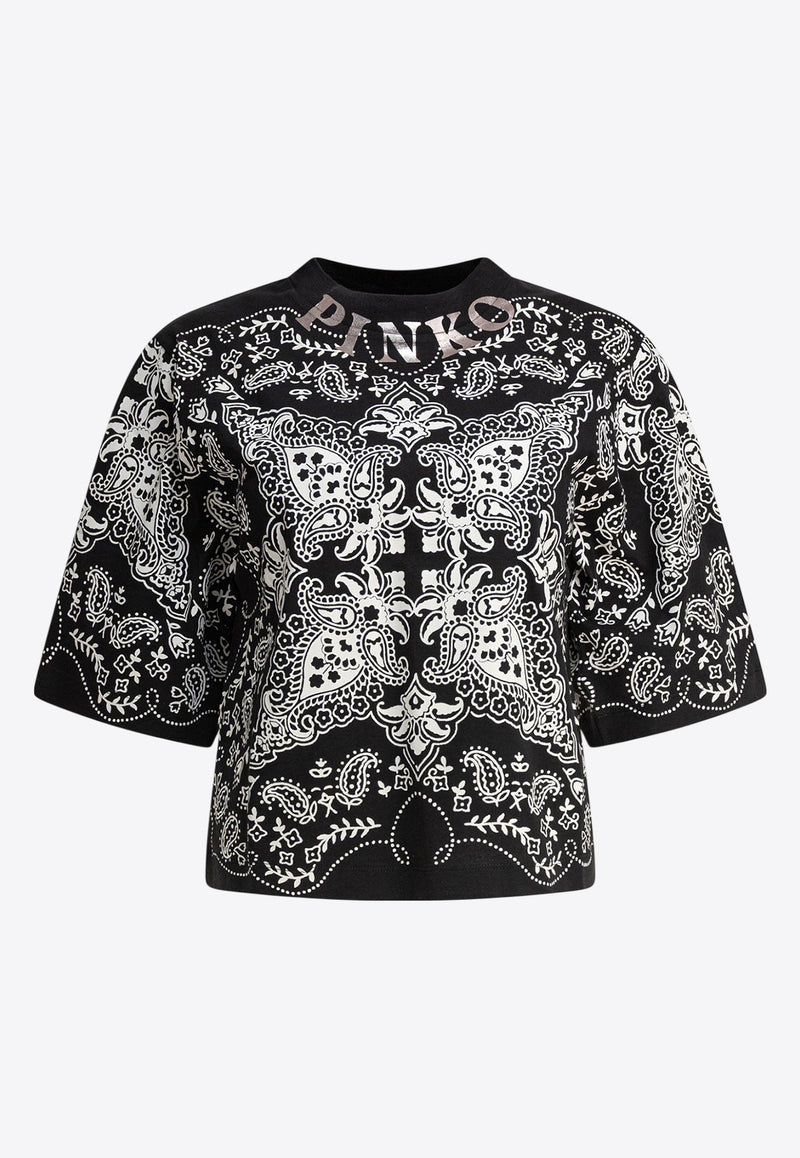 PINKO Niamey Bandana Print T-shirt Black 104604A2CYZDI_79161